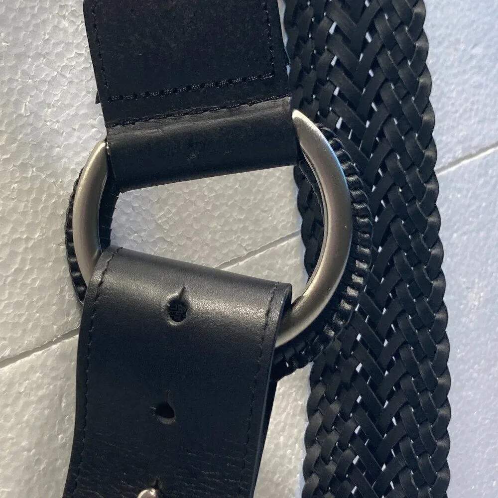 Coldwater Creek SZ S Black braided leather statement belt wear Hip or waist